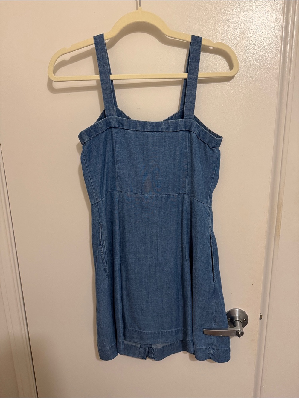 LOFT Chambray Denim Linen Blend Button Up Mini Dress with Pockets - Picture 5 of 9